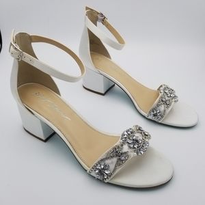 Betsey Johnson Mel Block Herl Sandals, White, Women's Size 9